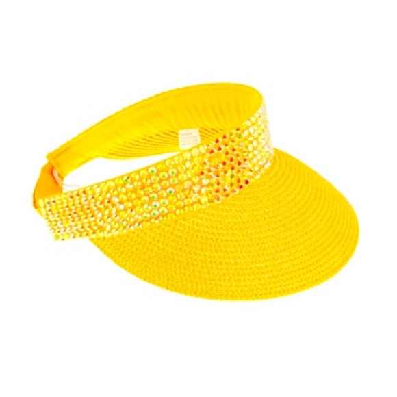 ??NWT  Fabulous  Rhinestone Crystal Studded Accent Yellow Visor Hat Cap main image 8